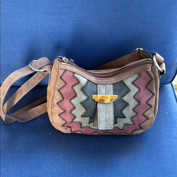 Kensie Brown and Gray Crossbody Bag with Geometric Design - Picture 1 of 7
